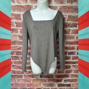 A New Day Long Sleeve Bodysuit | Women’s XXL | Gray Square Neck Stretch Fit